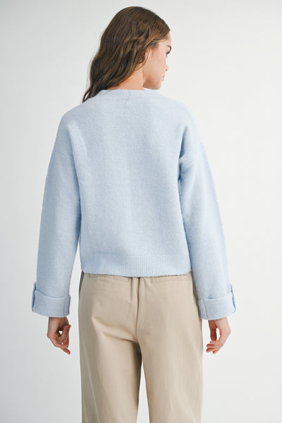 Crew Neck Pullover Sweater W/ Front Pocket