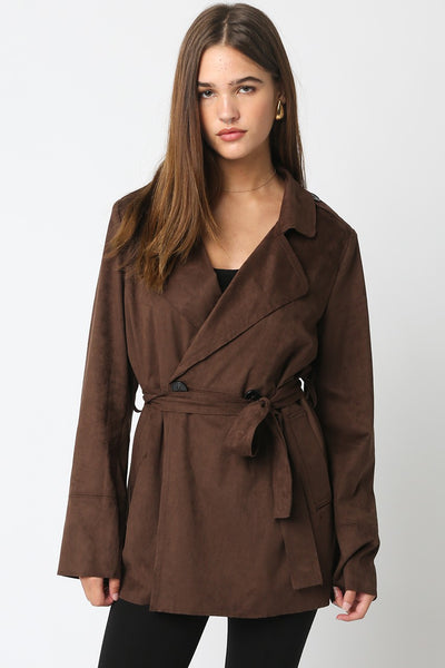 Suede Waist Tie Belt Jacket