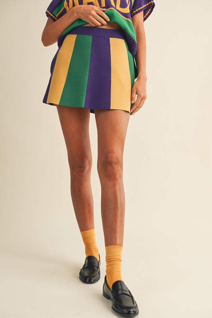 Mardi Gras Stripe Sweater Mini Skirt