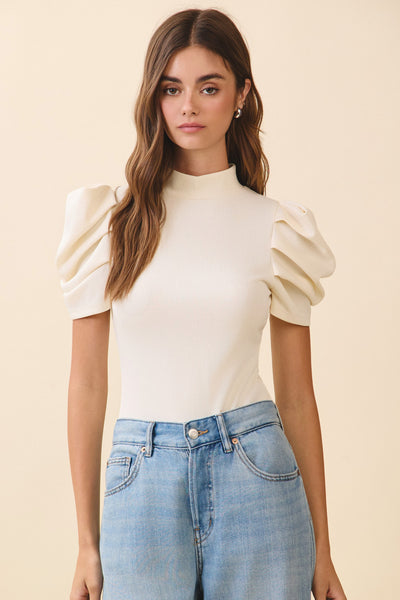 Stretch Knit Short Puff Sleeve Bodysuit