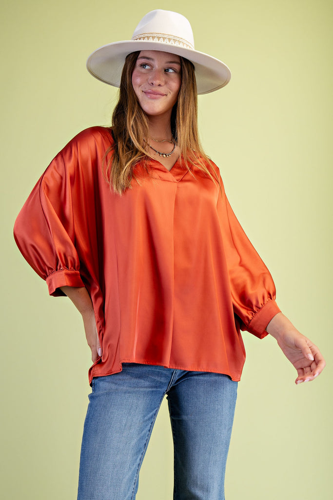 Satin V-Neck Loose Fit Blouse