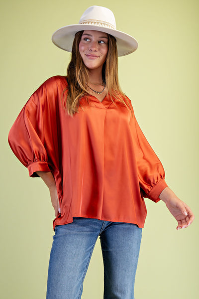 Satin V-Neck Loose Fit Blouse