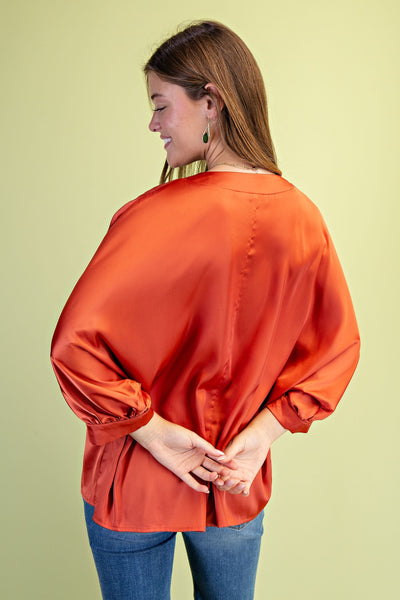 Satin V-Neck Loose Fit Blouse