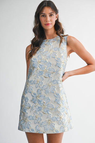 Floral Jacquard Sleeveless A-Line Mini Dress