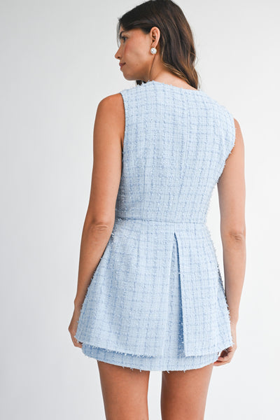 Tweed Sleeveless Button Down Mini Dress