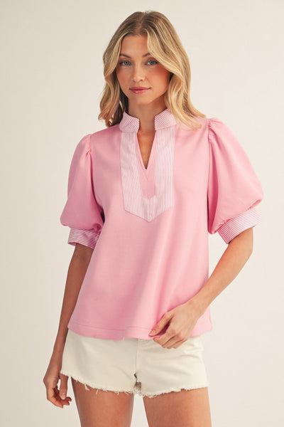 Stripe Contrast Accent Solid Top