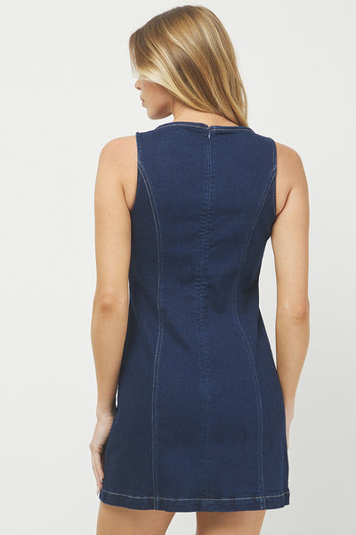 Denim Contrast Stitching Mini Dress