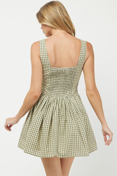 Gingham Smocked Back Panel Mini Dress