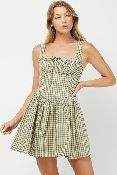 Gingham Smocked Back Panel Mini Dress
