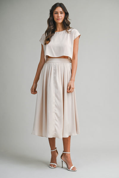 Satin Crop Top & Midi Skirt Set