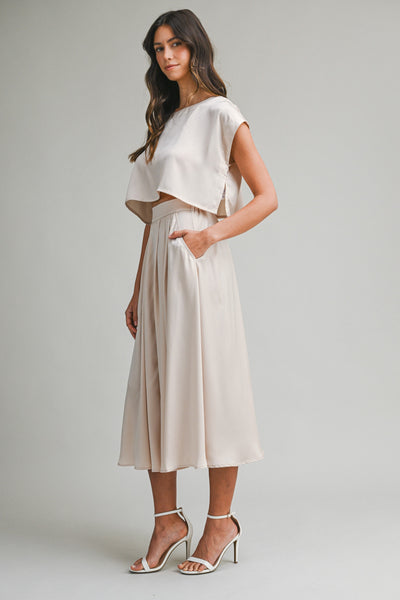Satin Crop Top & Midi Skirt Set