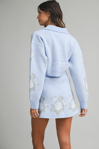 Floral Jacquard Crop Sweater & Skirt Set