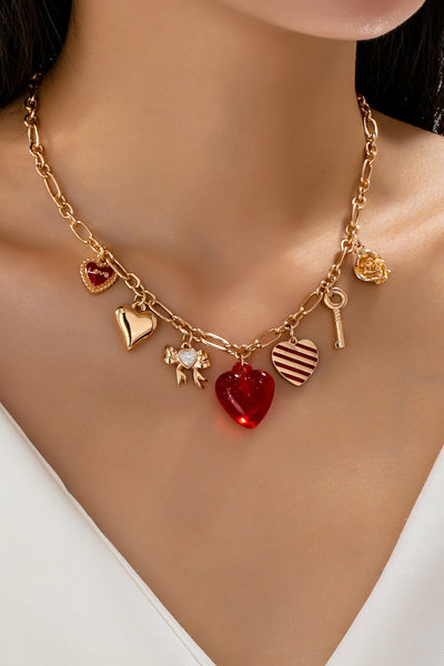 Charm Necklace hearts Key Bow Love