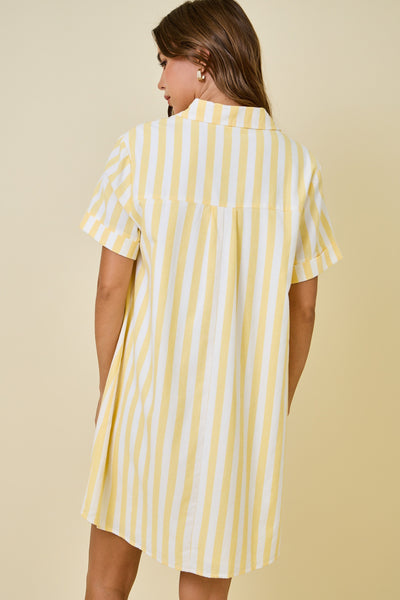 Striped Front Button Shirt Dress