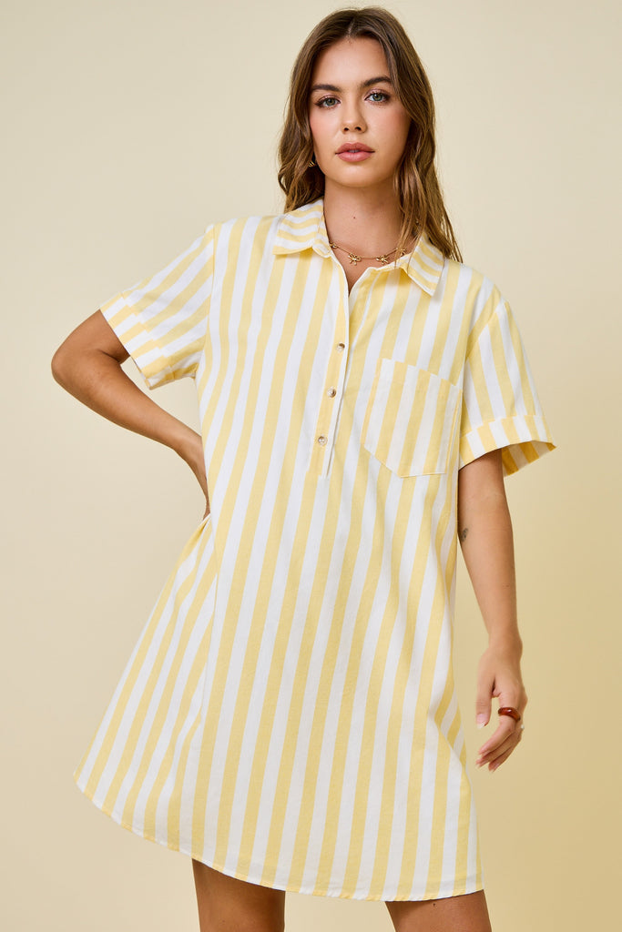 Striped Front Button Shirt Dress