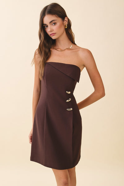Fold Over Neck Strapless Dress