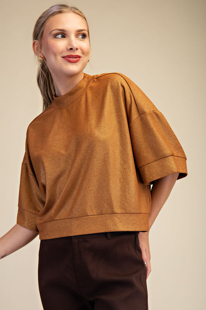 Crew Neck Textured Knit Top