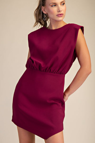 Round Neck Shoulder Padded Mini Dress