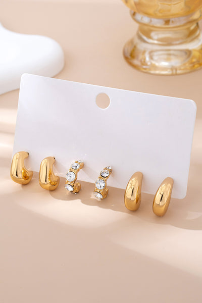 Rhinestone Geo Puffy Hoop Trio