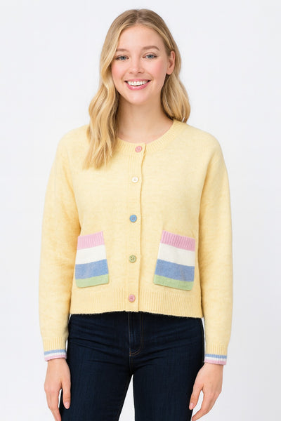 Button Up Cardigan W/ Multicolor Accents