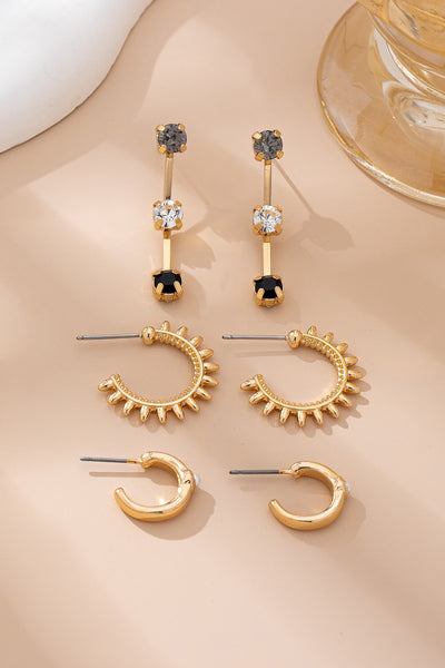 Gold-tone Mixed Crystals & Black Gems Earrings Set
