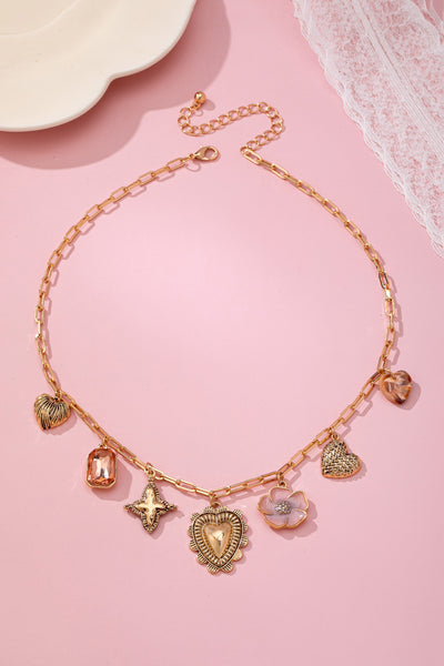Heart Flower Clover Rhinestone Charm Necklace