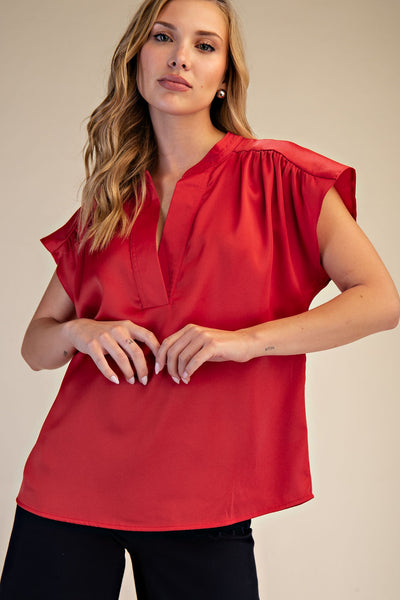 V-Neckline Cap Sleeve Top
