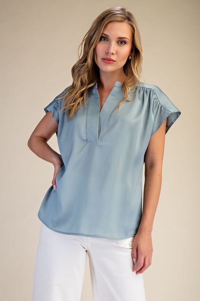V-Neckline Cap Sleeve Top