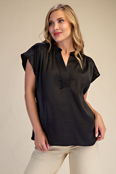 V-Neckline Cap Sleeve Top