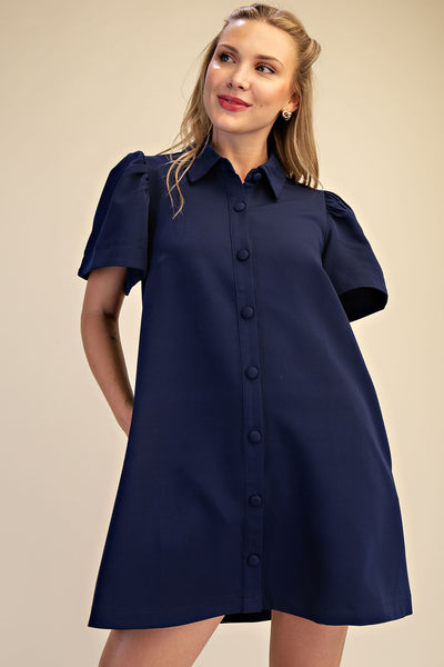 Collar Neck Button Down Mini Dress