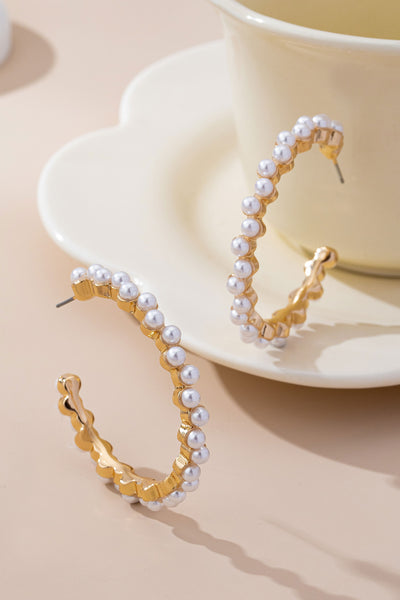 Pearl-Embellished Gold Hoop Earrings
