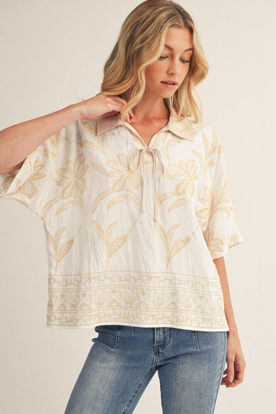 Drop Shoulder Embroidered Top