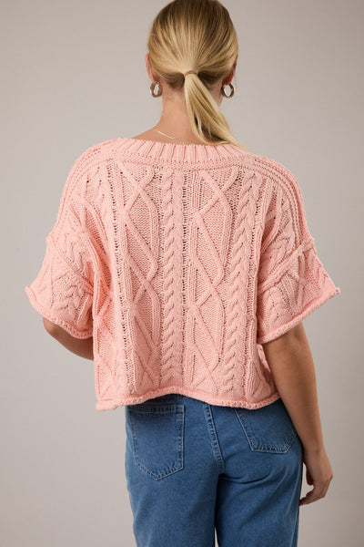 Round Neck Short Sleeve Knit Sweater Top