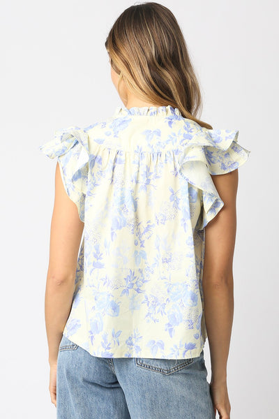Floral Ruffled V-Neck Blouse