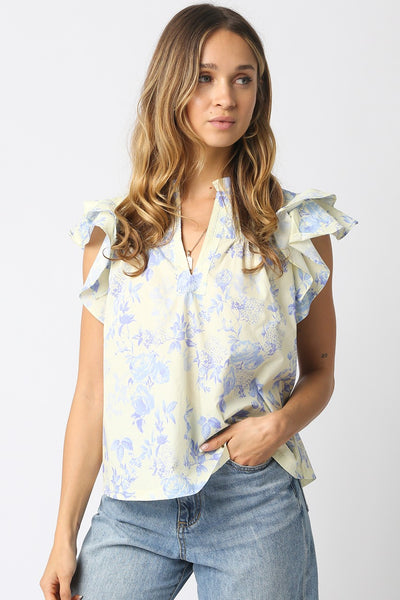 Floral Ruffled V-Neck Blouse