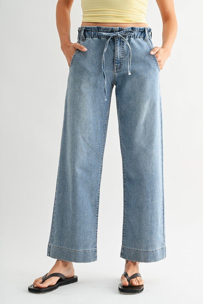 JBD Pull On Drawstring Wide Leg Jean