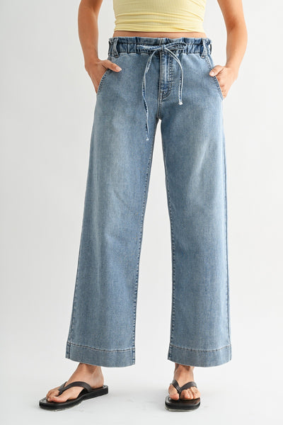 JBD Pull On Drawstring Wide Leg Jean