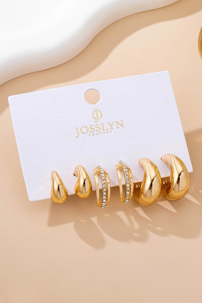 Chunky Hoop Rhinestone Trio Earrings Set