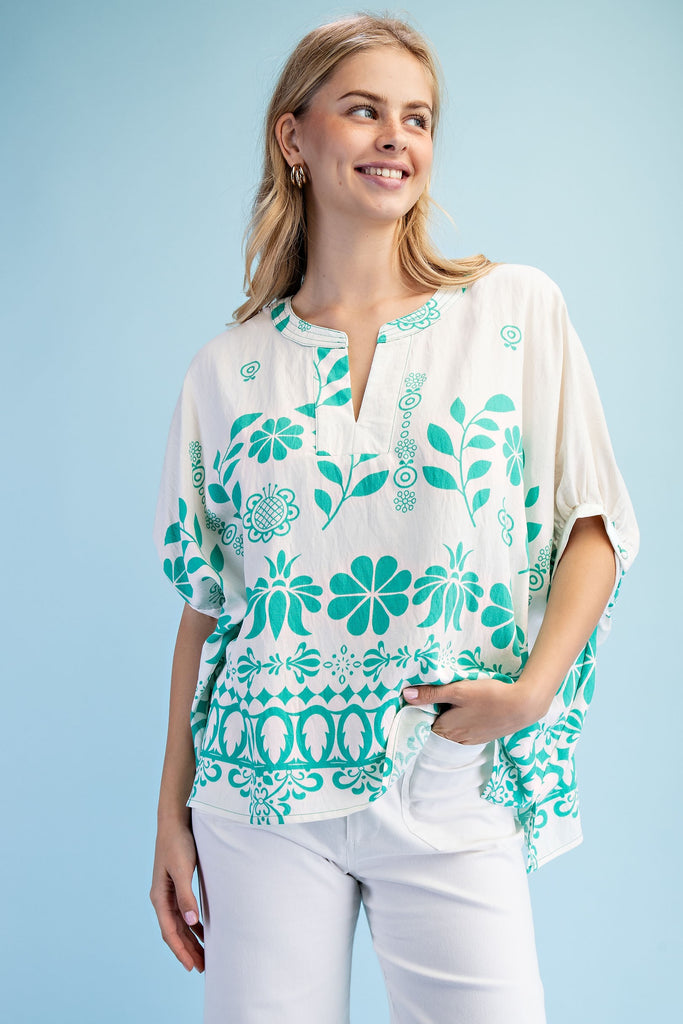Printed Relaxed Fit Dolman Sleeve Top