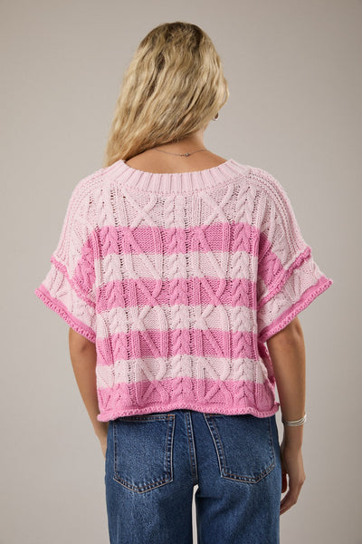 Round Neck Short Sleeve Knit Sweater Top