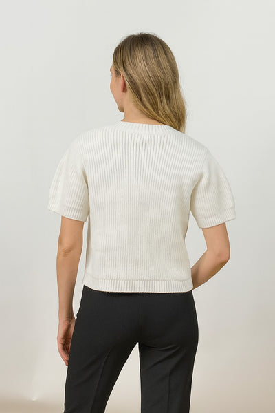 Ribbed Short Sleeve Button Cardigan