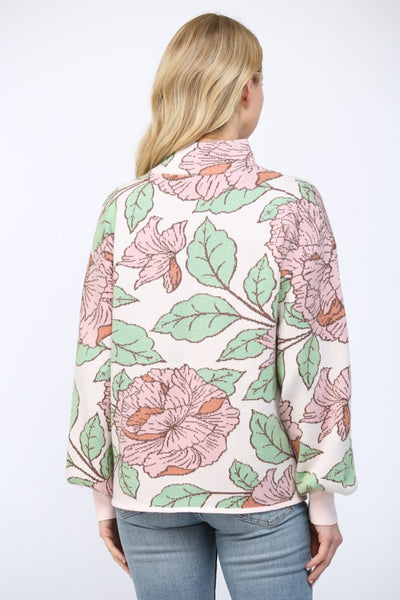 Floral Pattern Mock Neck Sweater