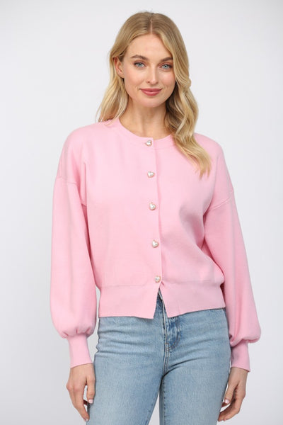 Button Down Round Neck Cardigan