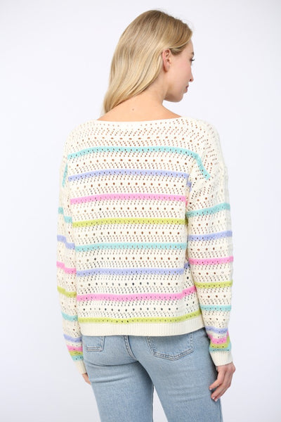 Stripe Pattern Open Knit Sweater