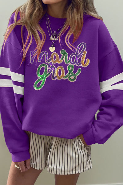 Sequin Mardi Gras Letter Graphic Sweatshirt