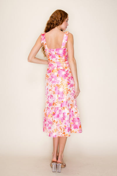 Floral Jacquard Ruffle Hem Midi Dress