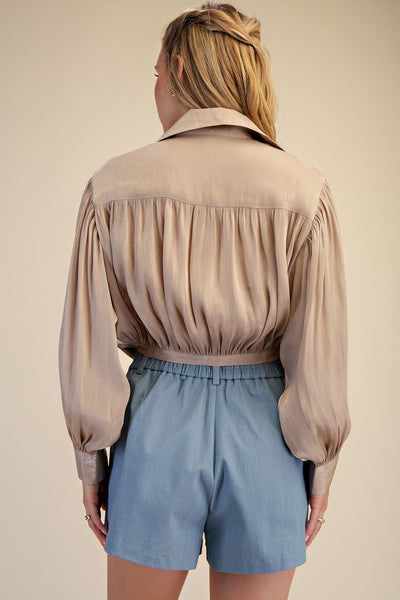 Tie Front Button Collared Shirt