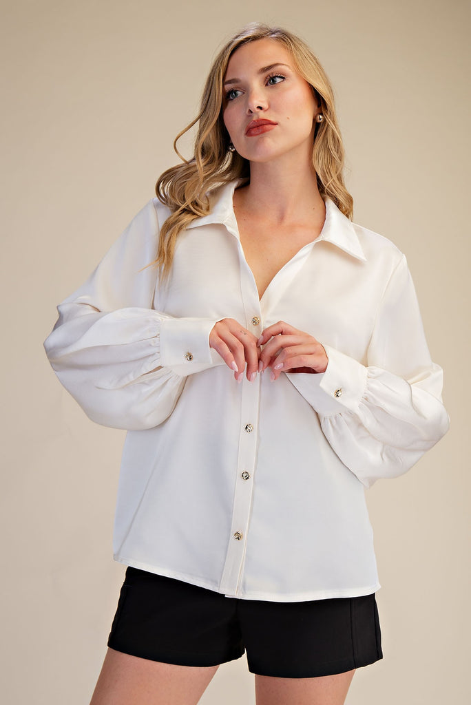 V-Neck Collar Neck Button Down Top