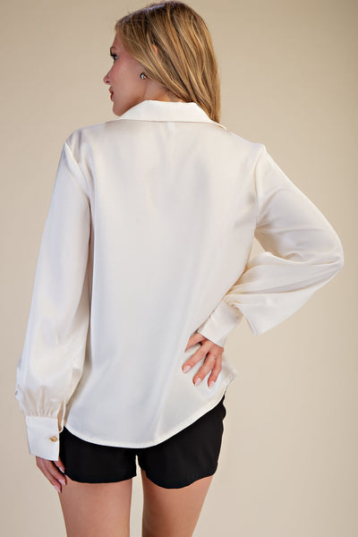V-Neck Collar Neck Button Down Top