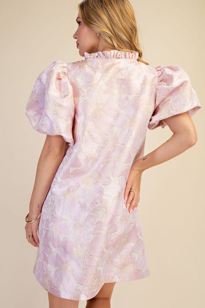 Ruffle V-Neck Puff Sleeve Mini Dress